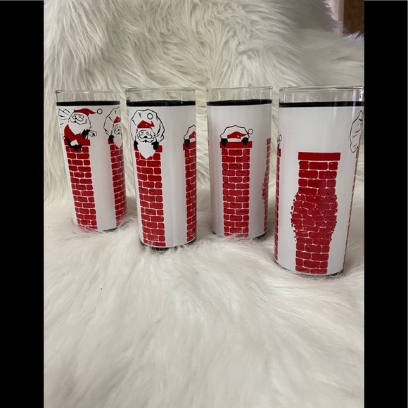 Vintage Libbey Christmas MCM Santa glasses